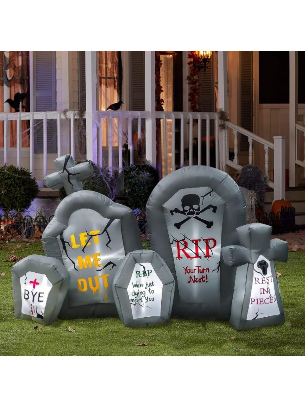 Spooky 6.6 Ft Halloween Inflatable Tombstone Combo - Lighted Yard Decoration